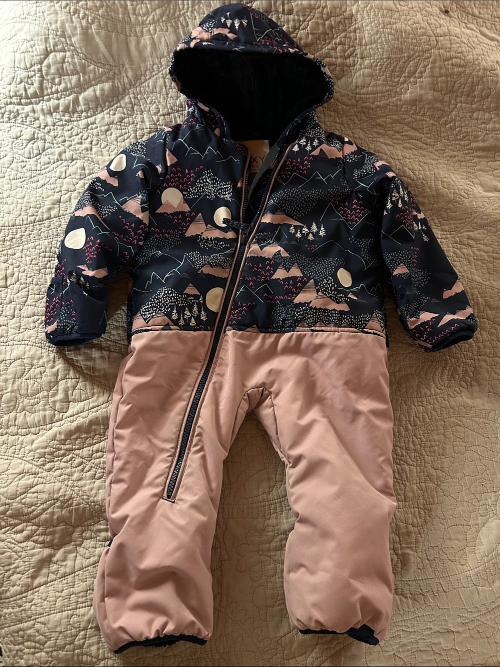 Roxy Kids Navy and Dusty Pink Mountain Print Snowsuit